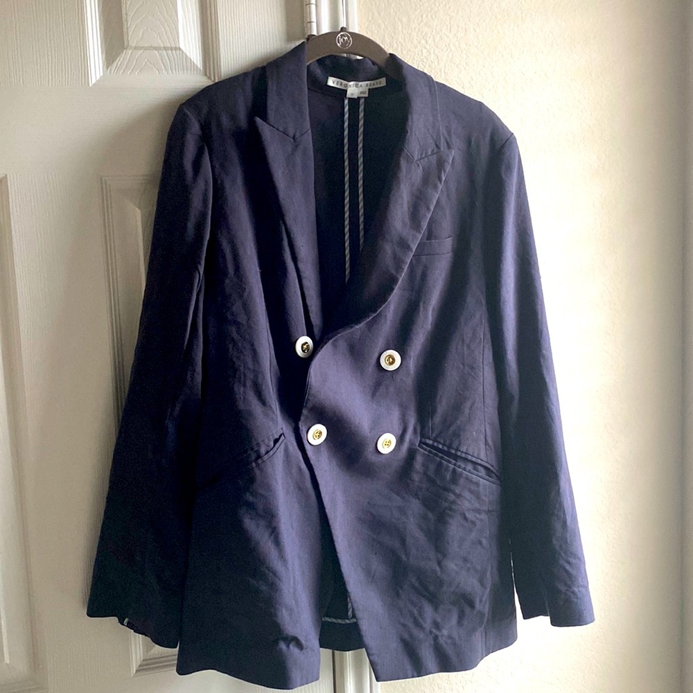 Veronica Beard linen blazer in navy size 10